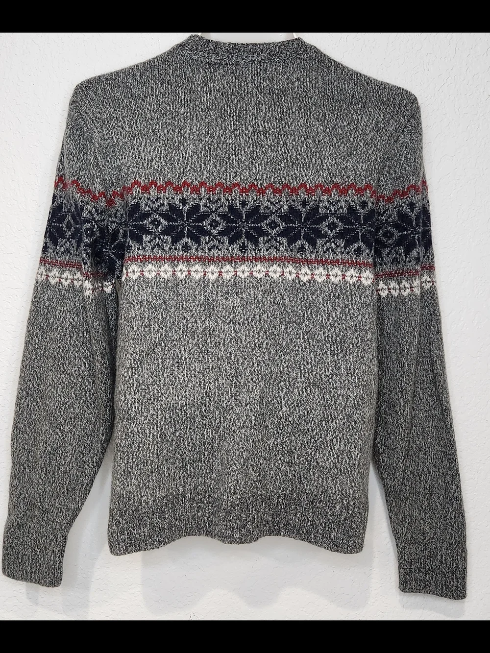 Vtg Abercrombie & Fitch Gray Fair Isle Crewneck Sweater with Navy & Red Accents